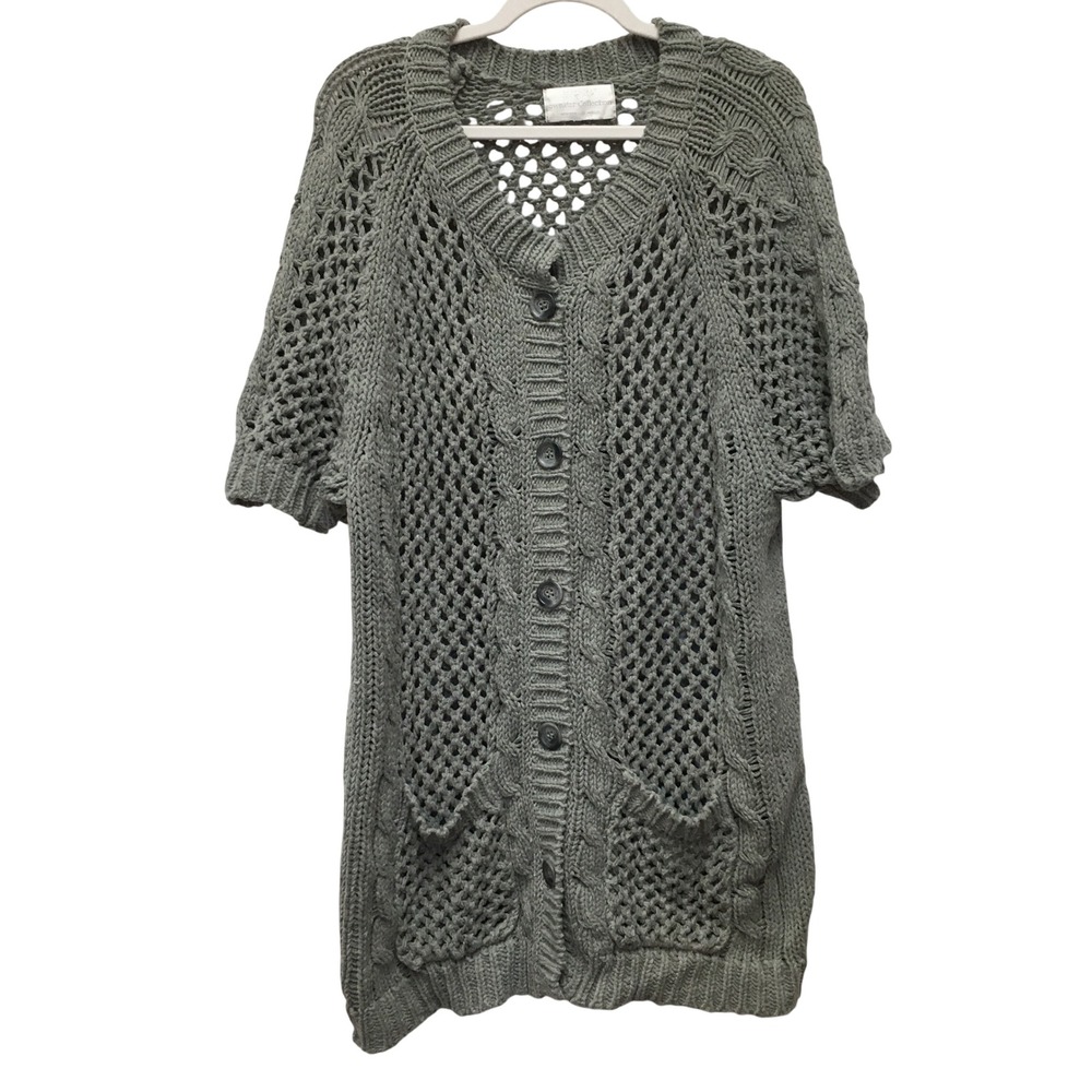 Avenue Chunky Open Knit Cardigan Women's XL Gray Boho Cottagecore Layering Cozy